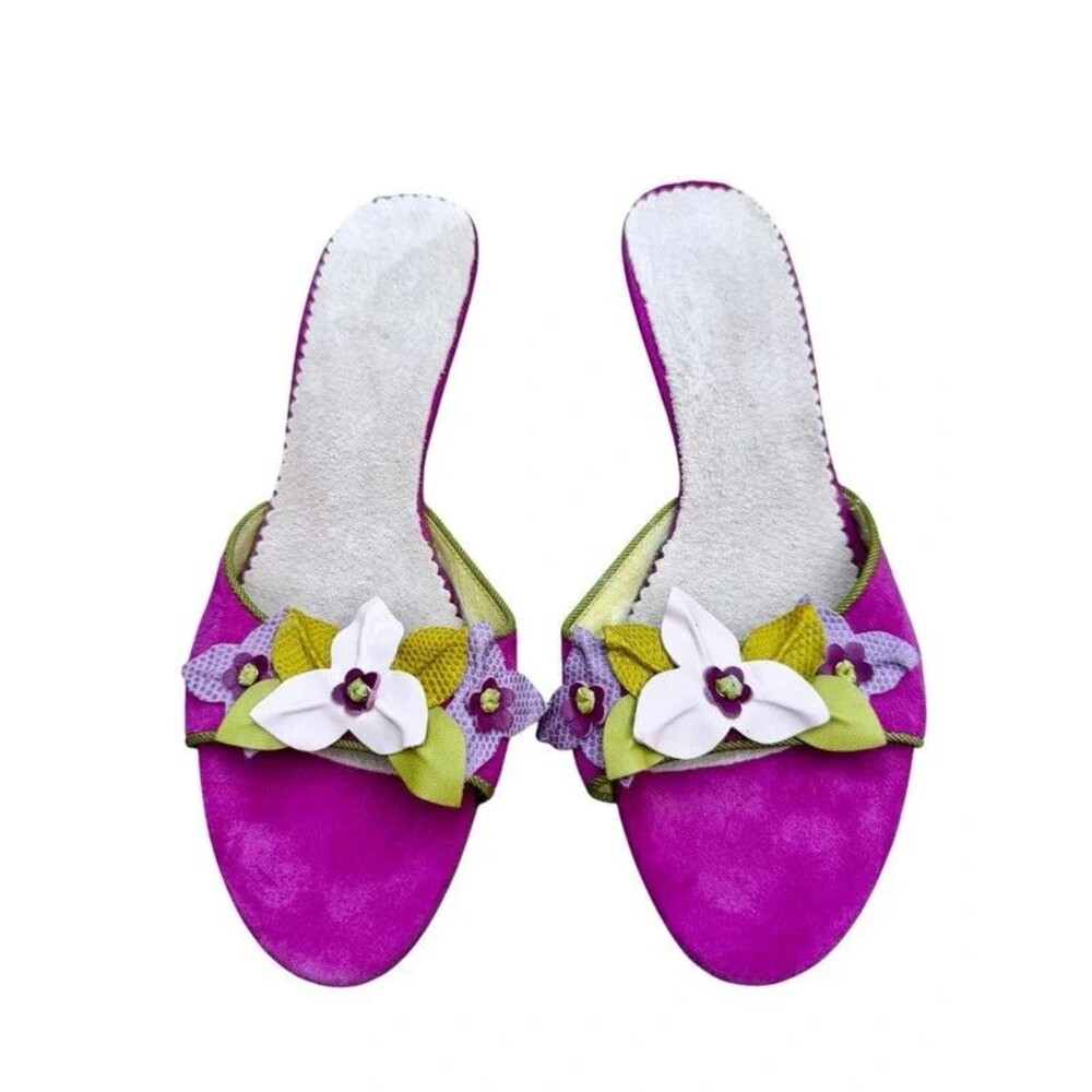 Y2K Fairy Floral Unisa Kitten Heel Mules Wedding Guest Slides - US. 7.5 / UK 5